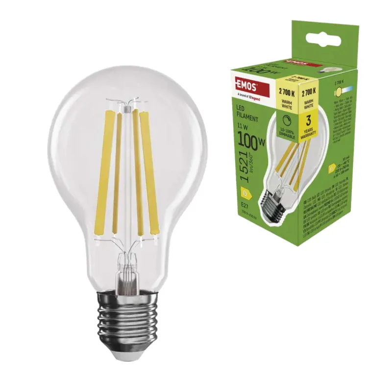 Oferta limitowana Żarówka LED ściemnialna Filamentowa A60 E27 11W 1521lm ciepła 2700K EMOS