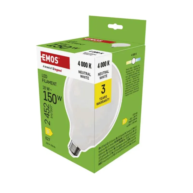 Popularny Mocna żarówka LED G125 globe duża kula mleczna 18W-150W 2452lm E27 neutralna 4000K EMOS