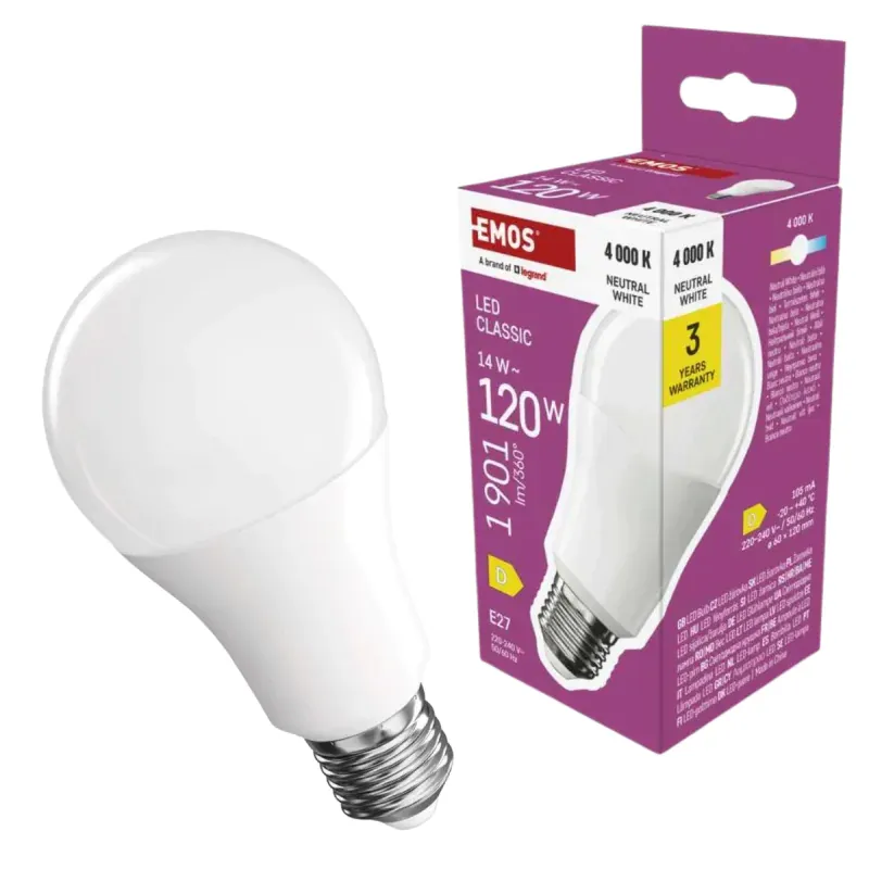 Oferta czasowa Żarówka LED Klasyczna E27 o mocy 14W odpowiednik 120W neutralna EMOS