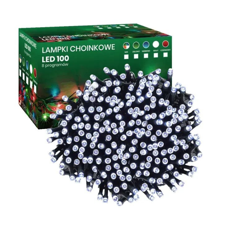 Nowy Lampki choinkowe białe zimne 100 LED Światełka na choinkę wewnętrzne INQ