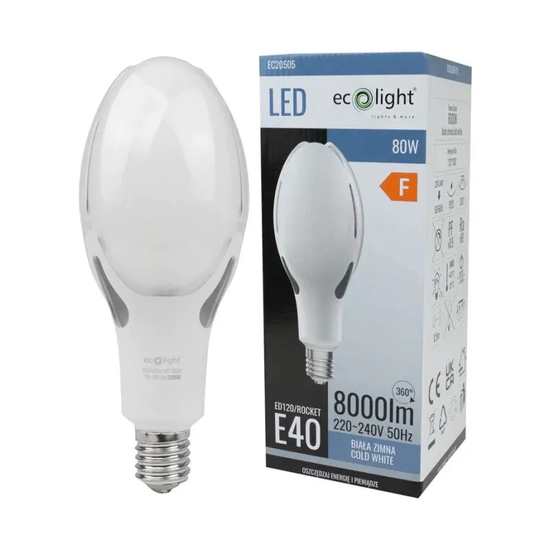 Żarówka LED do latarni mocna E40 80W zimna do opraw ulicznych Obniżka ceny