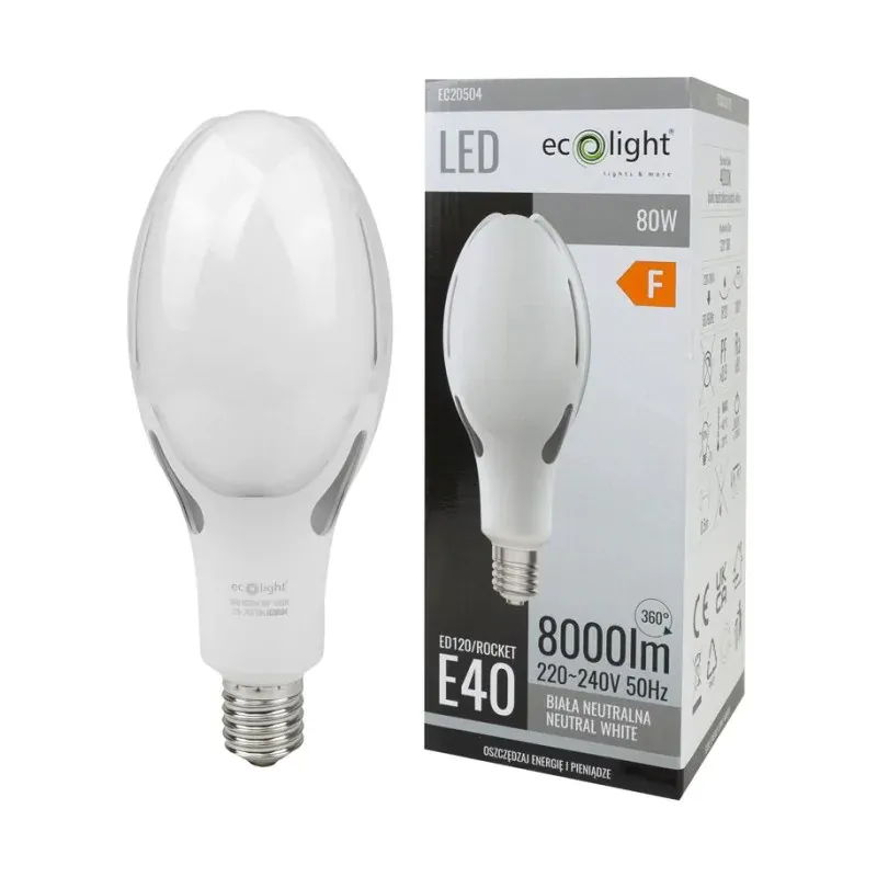 Rabat Żarówka LED do latarni mocna E40 80W neutralna do opraw ulicznych