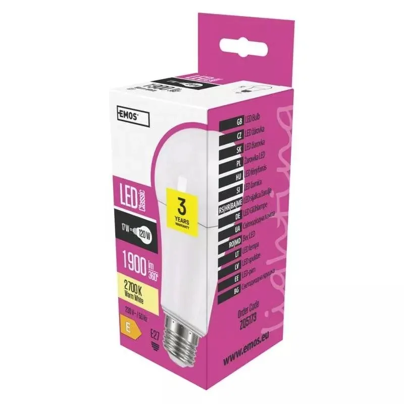 Wyprzedaż Żarówka LED A67 17-120W E27 ciepła 2700K 1900lm 3lata EMOS ZQ5173