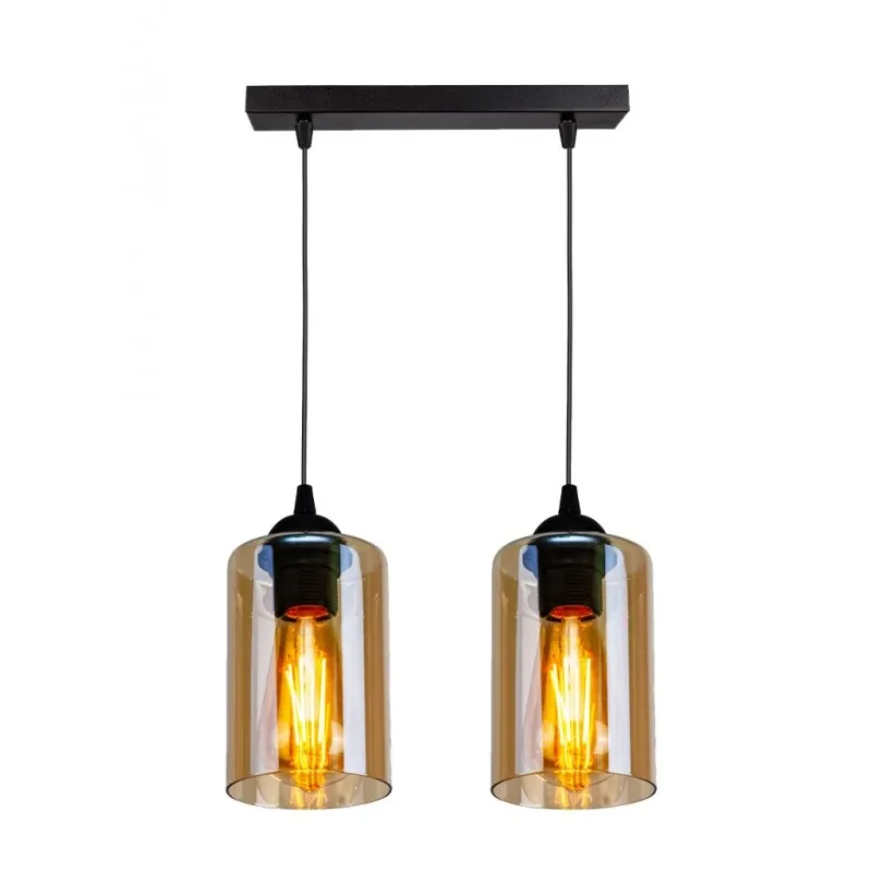 BISTRO LAMPA WISZĄCA CZARNY 2X40W E27 KLOSZ BRĄZOWY Najlepsza cena