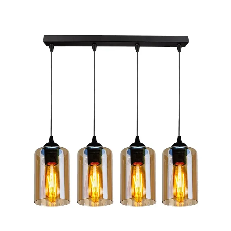 Wysoka jakość BISTRO LAMPA WISZĄCA CZARNY 4X40W E27 KLOSZ BRĄZOWY
