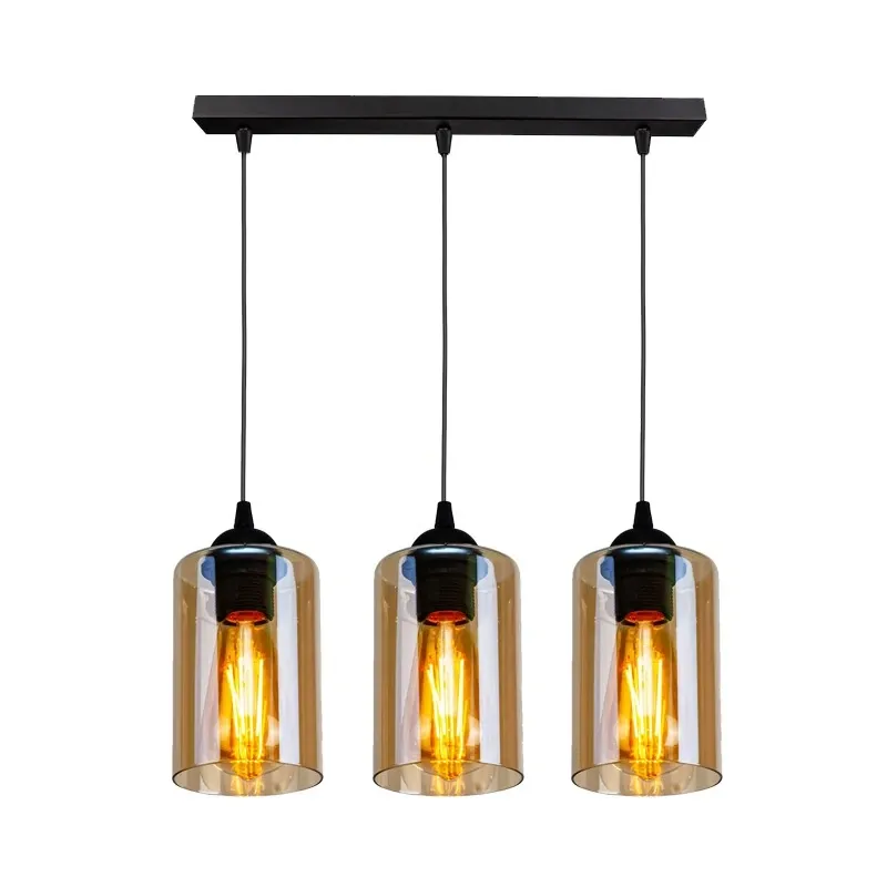 BISTRO LAMPA WISZĄCA CZARNY 3X40W E27 KLOSZ BRĄZOWY Premium