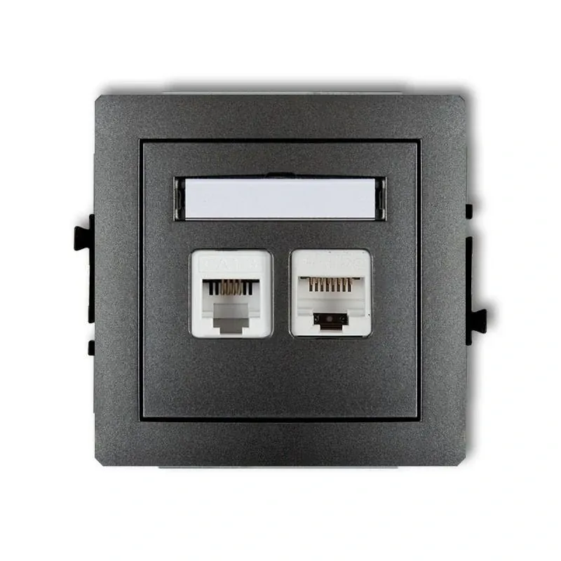 Super okazja Grafitowe gniazdo telefoniczne RJ11 i komputerowe RJ45 11DGTK DECO KARLIK