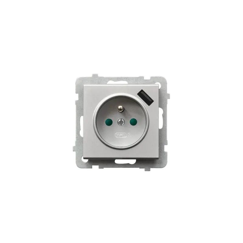 Gniazdo pojedyncze z ładowarką USB srebrny mat GP-1RZPUSB/m/38 Sonata Ospel Tylko dziś