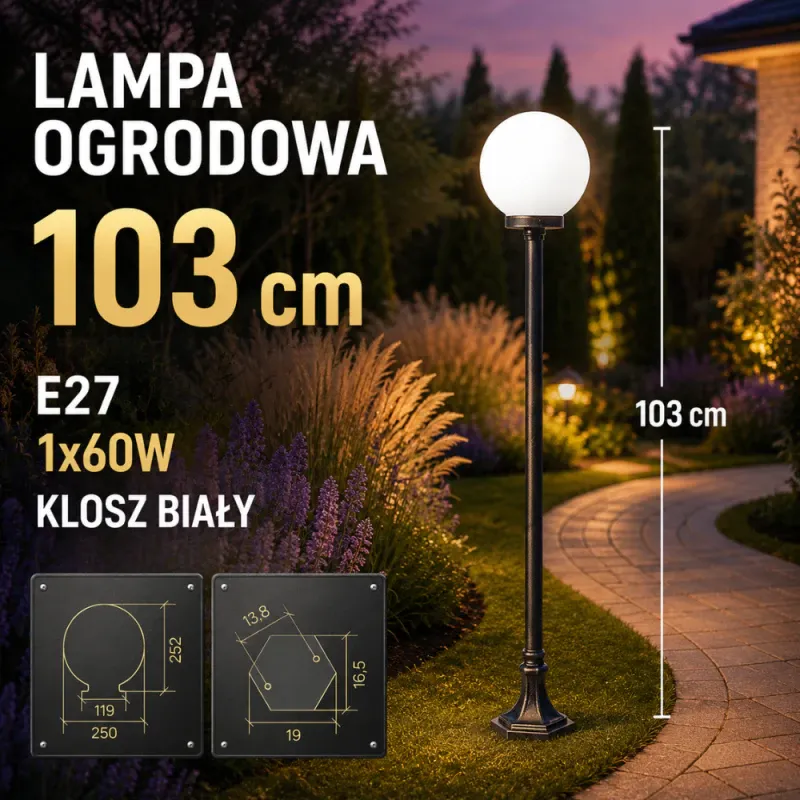 Stojąca Lampa Ogrodowa -Kule Classic Su-Ma - Klosz Przydymiony 103Cm E27 1X60W Wysoka jakość