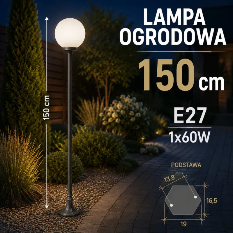 Do wyczerpania zapasów Lampa Ogrodowa 150 Cm Biała Kula Su-Ma - 1Xe27 60W