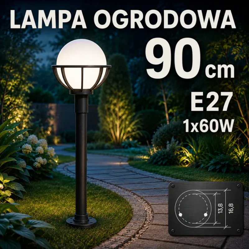 Super okazja Stojąca Lampa Ogrodowa - Kula Z Koszykiem - Klosz Biały 90Cm E27 1X60W 250 Su-Ma