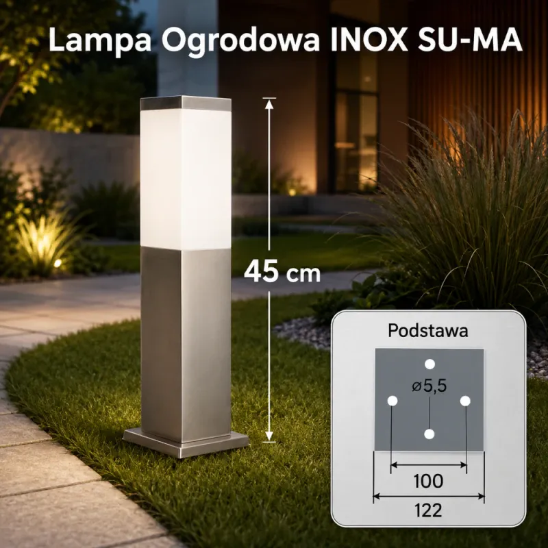 Oferta limitowana Lampa Ogrodowa - Srebrna 45Cm 1Xe27 Inox Su-Ma
