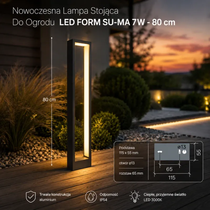 Wysoka jakość Nowoczesna Lampa Stojąca Do Ogrodu Led Form Su-Ma 7W - 80Cm