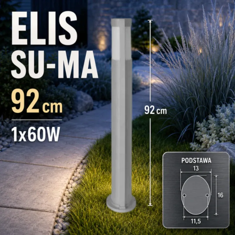 Elis Su-Ma - Lampa Ogrodowa Stojąca Aluminium 92Cm 1X60W Tani