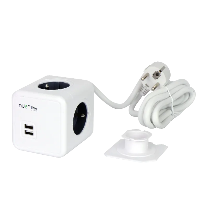 Do wyczerpania zapasów Aura Line Cube Przedłużacz 4 Gniazda + 2Xusb 1,5M 16A/3680W