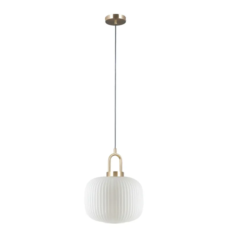 Lampa wisząca szklana biała ze złotym wykończeniem PND-408817-1-HBR-WH z serii Fosse - Lampy Italux Zamów dziś