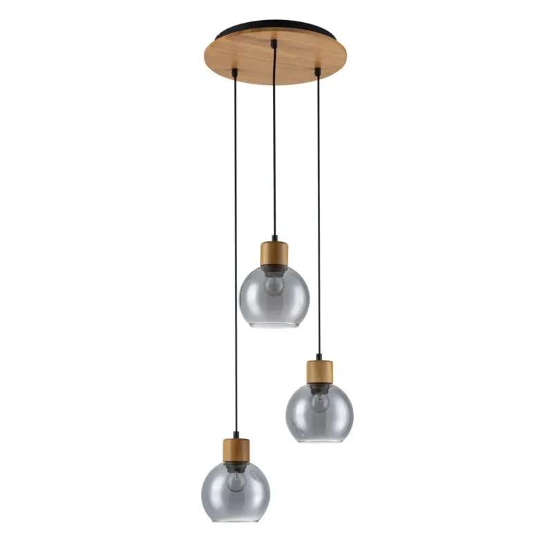 Zamów dziś Lampa wisząca drewniana z trzema szklanymi kloszami PND-67505-3-WD z serii Velma - Lampy Italux