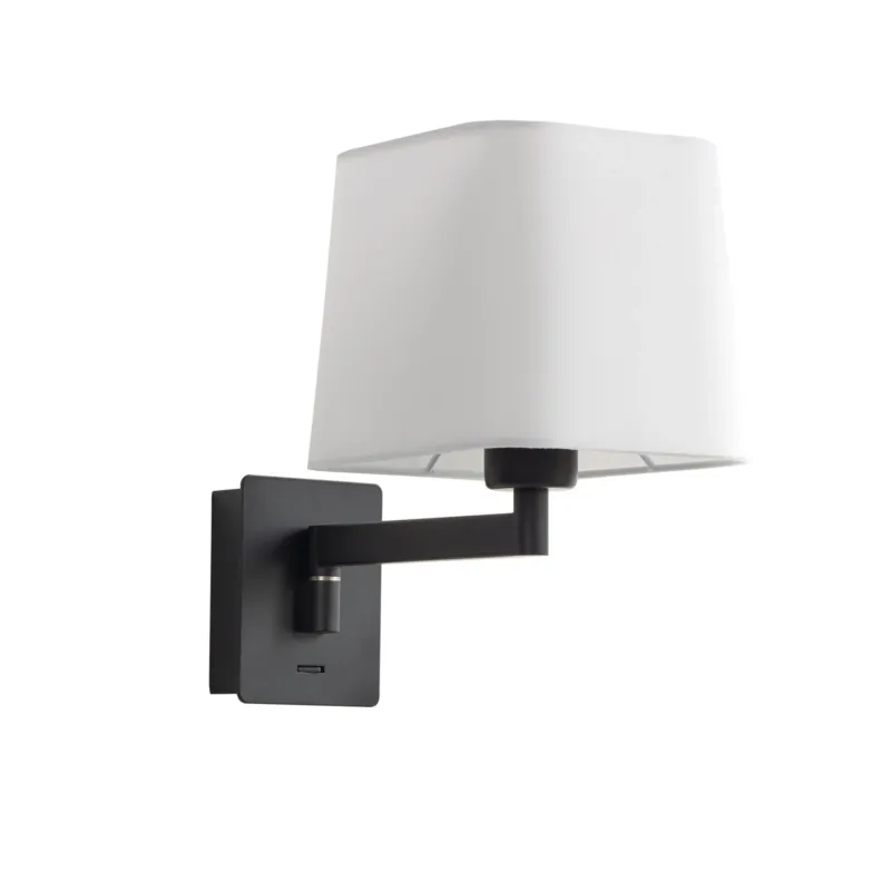 Lampa ścienna FINESS S czarny mat 1xE27 regulowana, abażur biały w komplecie, z włącznikiem 8421797758004 - MDC Taniej