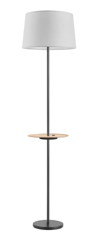 Bezpieczne zakupy Lampa podłogowa ROMESA czarny mat, naturalny 1xE27 porty USB A & C abażur biały 8421797787493 - MDC
