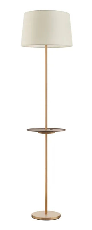 Lampa podłogowa ROMESA mosiądz mat, orzech 1xE27 porty USB A & C abażur kremowy 8421797787462 - MDC Kup teraz