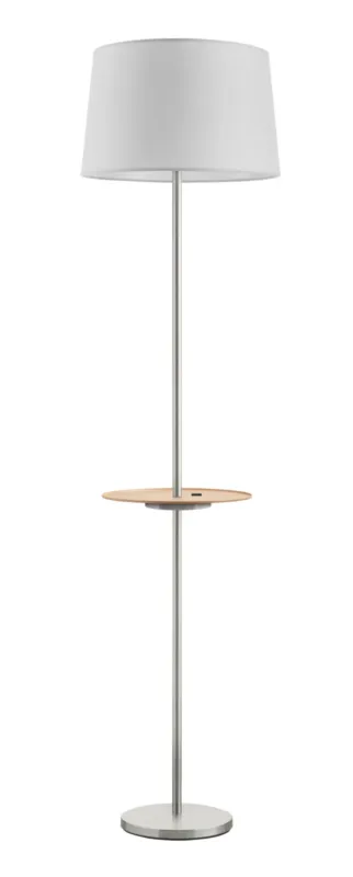 Lampa podłogowa ROMESA chrom matowy, naturalny 1xE27 porty USB A & C abażur biały 8421797787431 - MDC Bezpieczne zakupy