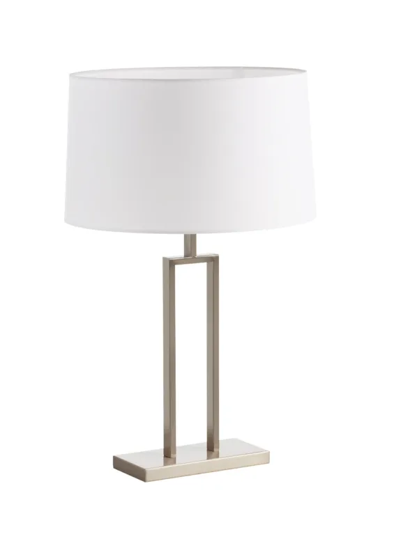 Dostępne od ręki Lampa stołowa OMEGA chrom matowy 1xE27 abażur biały w komplecie 8421797894238 - MDC