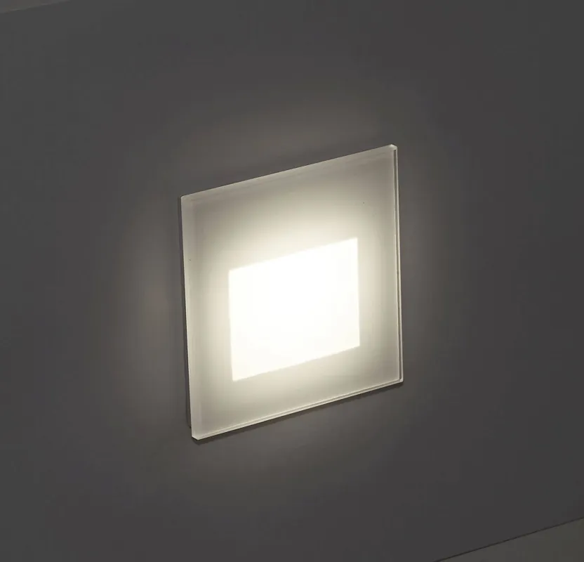 Wyjątkowa oferta Oczko ścienne schodowe LED Dot SQ Glass 1,5W 31lm 3000K białe IP65/20 MSTC-05411903+MSTC-05118010 - Mistic Lighting