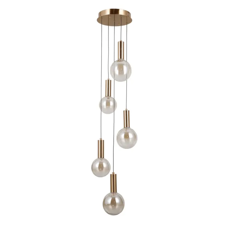 Lampa wisząca złota 5-punktowa szklana PND-34378-5S-HBR z serii Strela - Lampy Italux Wyprzedaż