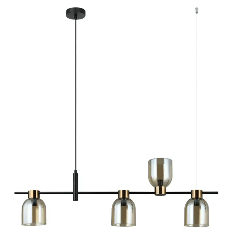 Lampa wisząca metalowa czarna z bursztynowymi kloszami PND-66892-4-BK-AMB z serii Servio - Lampy Italux Wyprzedaż