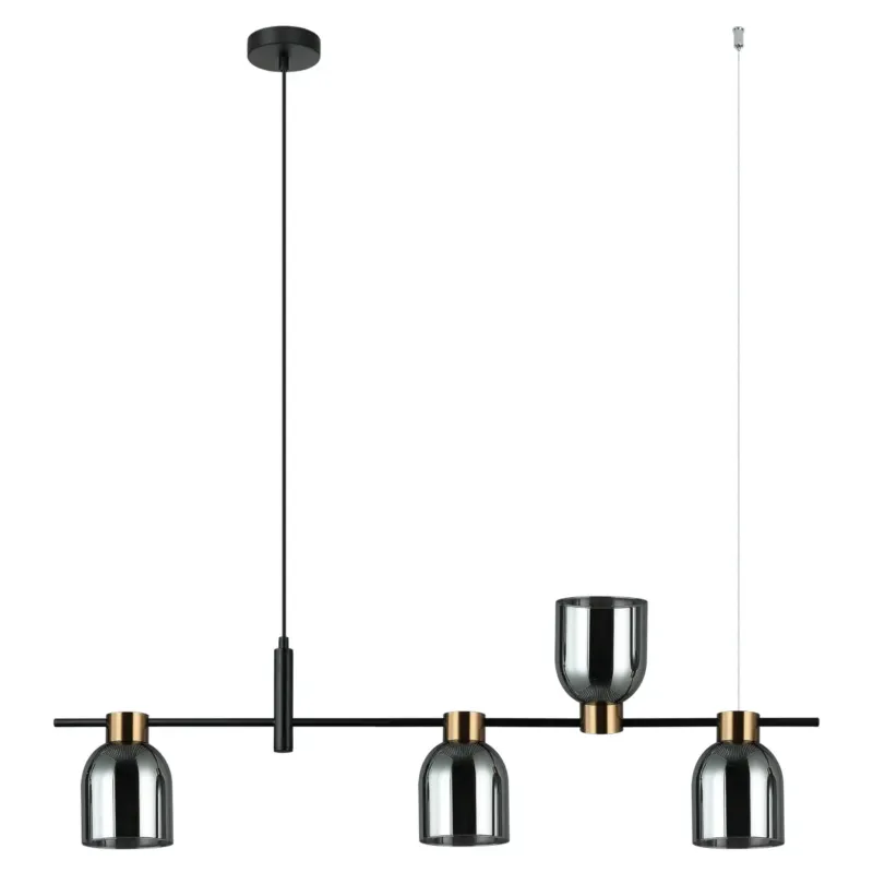 Nowy Lampa wisząca metalowa czarna z dymionymi kloszami PND-66892-4-BK-SG z serii Servio - Lampy Italux
