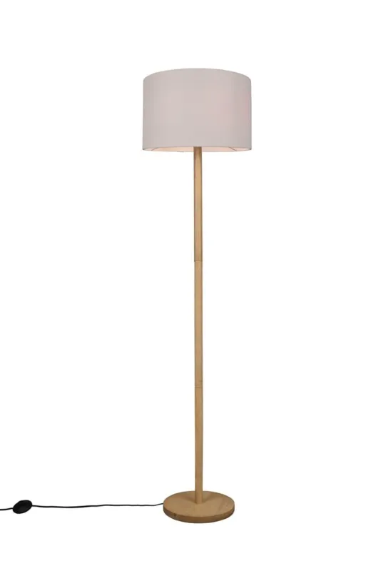 Tylko do końca tygodnia Lampa podłogowa drewniana elegancka do salonu z białym abażurem KORBA 401200101 - Trio