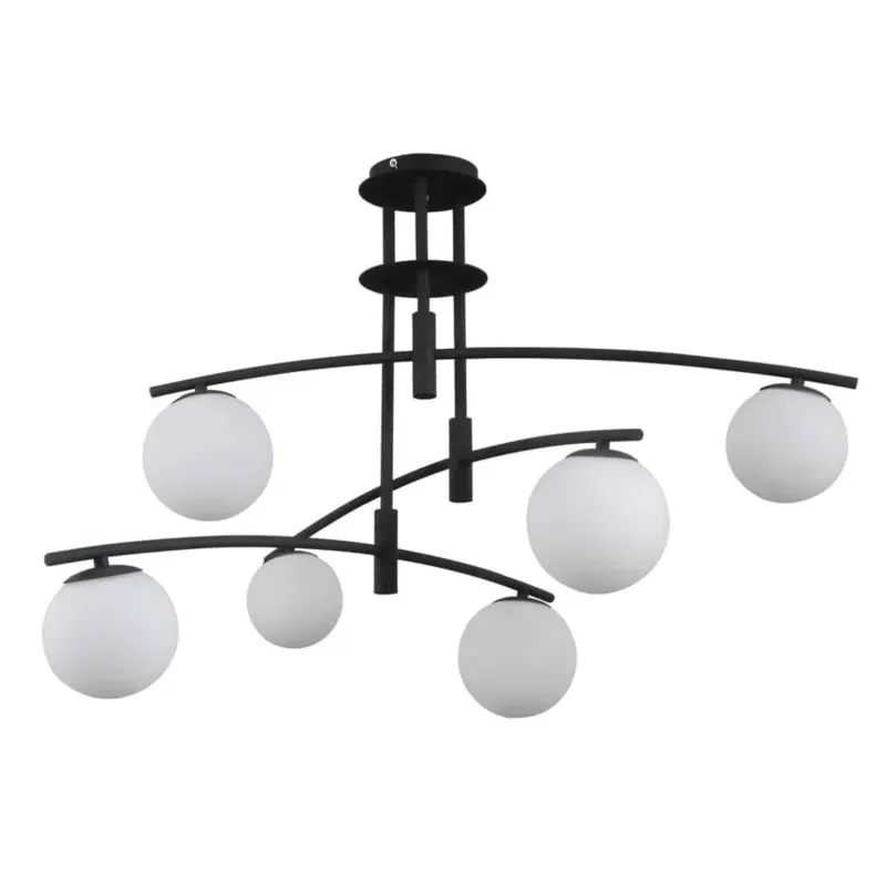 Lampa wisząca czarna metalowa z 6 szklanymi kulami PND-31322-6A-SB z serii Senai - Lampy Italux Nie przegap