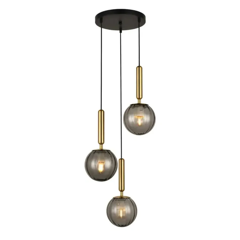 Lampa wisząca mosiężna z szklanymi kloszami 3-punktowa PND-2324-3A z serii RAVENA - Lampy Italux Ostatnia szansa