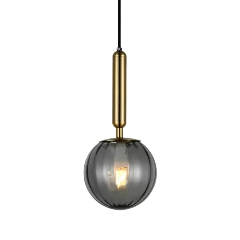 Lampa wisząca mosiężna ze szklanym dymionym kloszem PND-2324-1 z serii Ravena - Lampy Italux Wyjątkowa oferta