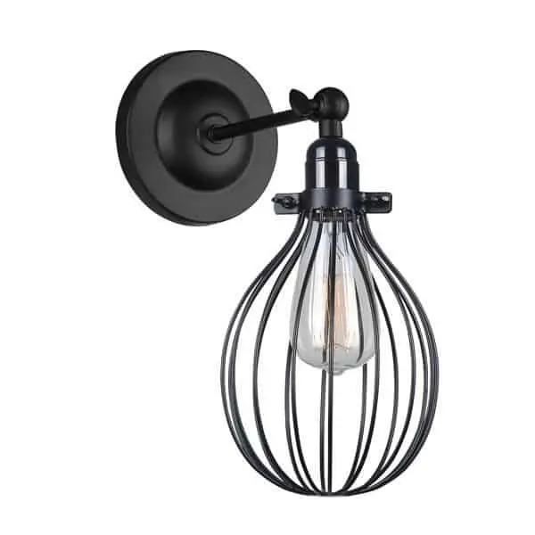 Cena promocyjna Kinkiet metalowy czarny loftowy z drucianym kloszem MBM-2676/1 BK z serii LESTO - Lampy Italux