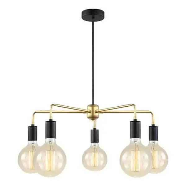Lampa wisząca loftowa czarno-złota 5-punktowa MDM3386/5 z serii MALENE - Lampy Italux Okazja