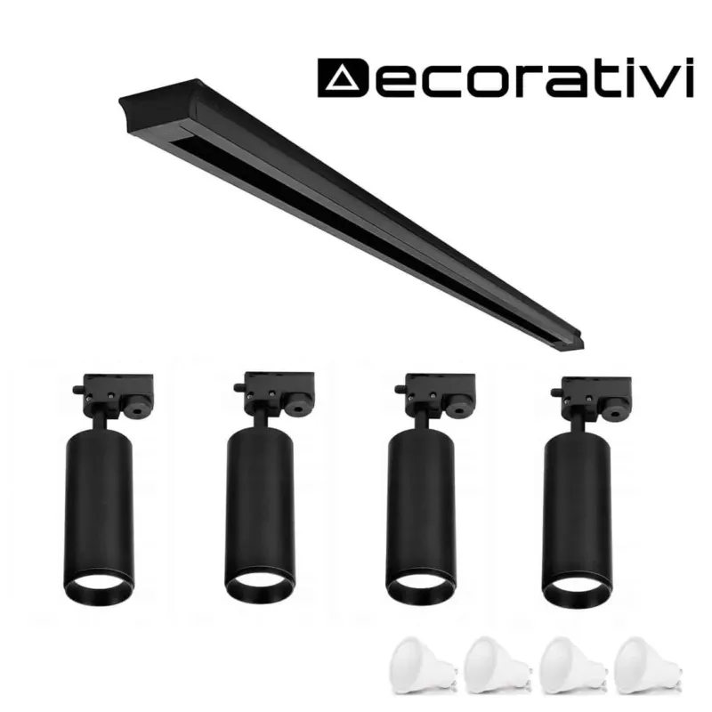 Promocja Zestaw Szyna 1-fazowa 230V czarna 36W LED + 4x reflektory + 4 żarówki 229+4x539+4x157 - Decorativi