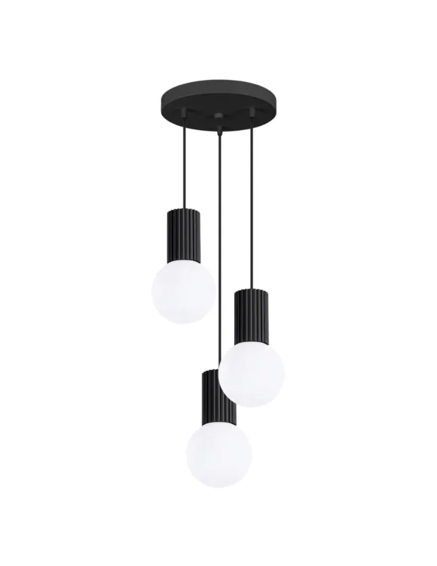 Lampa wisząca ryflowana 3 punktowa szklane kule Halo 25cm biały / czarny Sollux Bestseller