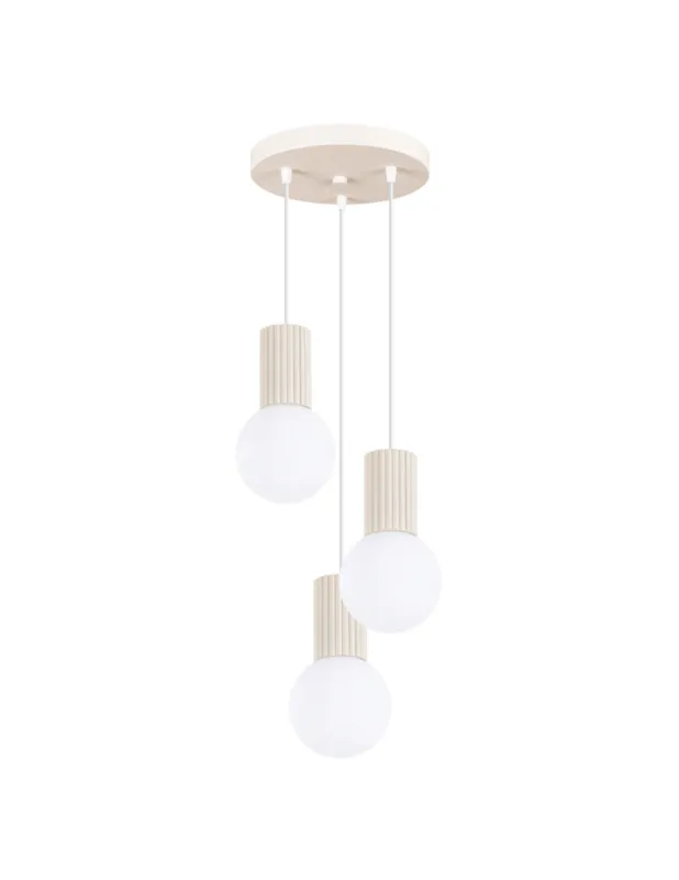 Szybka wysyłka Lampa wisząca ryflowana 3 punktowa szklane kule Halo 25cm biały / beżowy Sollux