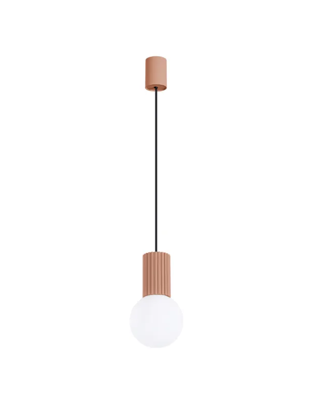 Dostępne od ręki Lampa wisząca ryflowana ze szklaną kulą Halo 12cm biały / mocca Sollux