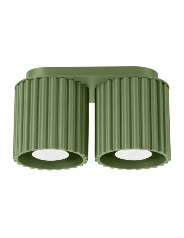 Dostępne od ręki Lampa spot ryflowana 2 punktowa Aura GU10 21cm zielony oliwkowy Sollux