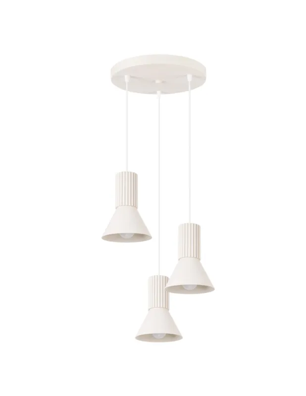 Wybór klientów Lampa wisząca 3 metalowe stożeki z ryflowaniem Estria 30cm beżowa Sollux