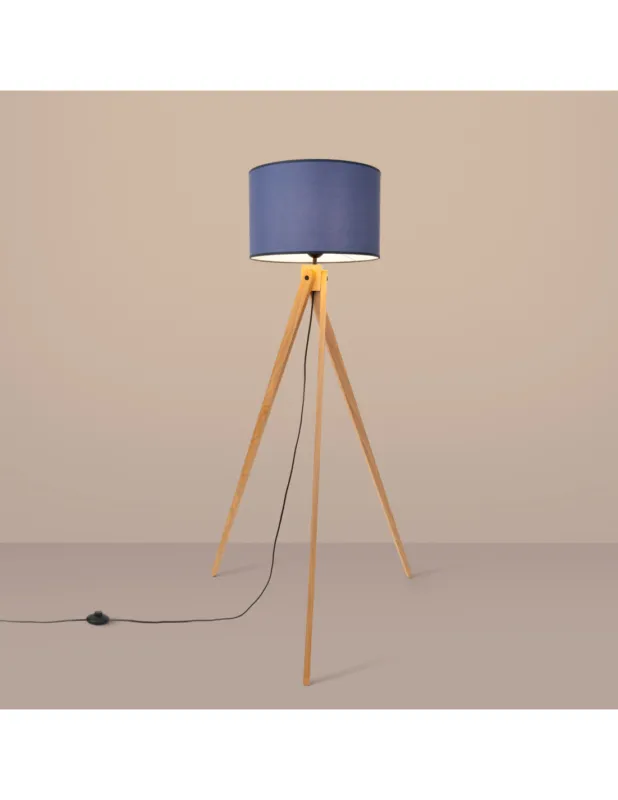 Lampa podłogowa na trójnogu drewnianym z abażurem Natt 140cm granatowa Sollux Promocja