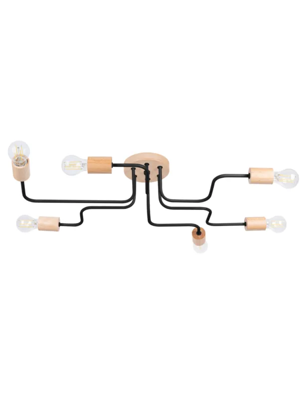 Lampa sufitowa drewniana 6 punktowa Timbo drewno / czarny Sollux Obniżka ceny