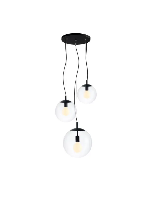 Nowość Lampa wisząca 3 kule szklane Alur III przeźroczysty / czarny Kaspa