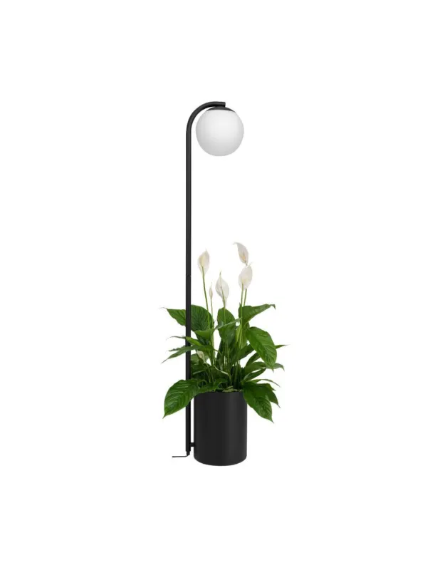 Lampa stojąca ze szklaną kula i pojemnikiem / doniczką na kwiaty Botanica 147cm biały / czarny Kaspa Oferta czasowa