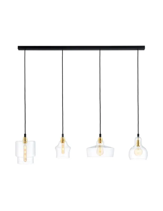 Lampa wisząca szklana retro 4 punktowa na listwie Longis 115cm przeźroczysty / czarny Kaspa Zniżka