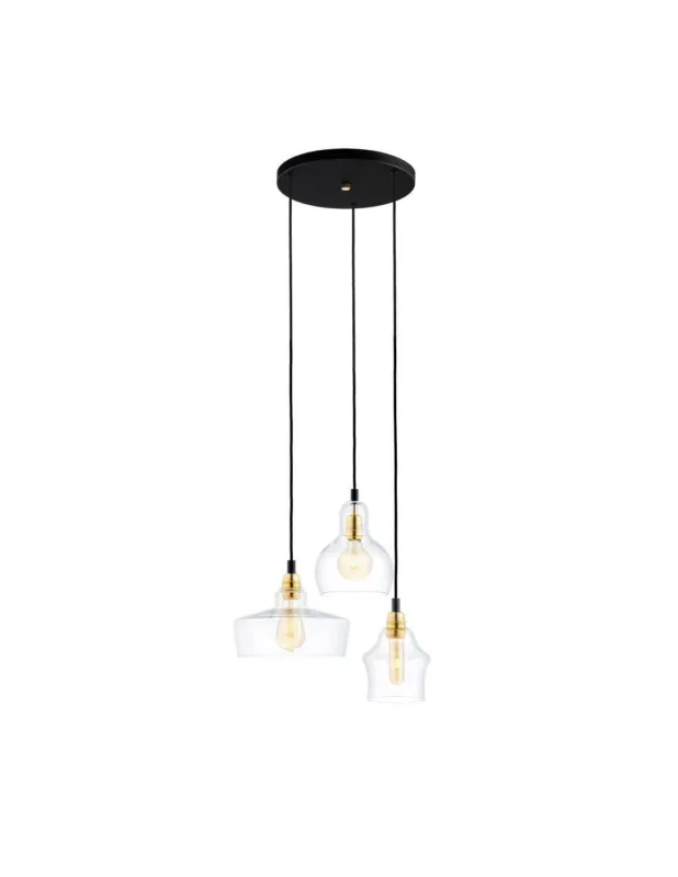 Lampa wisząca szklana retro 3 punktowa Longis 30cm przeźroczysty / czarny Kaspa Hit cenowy