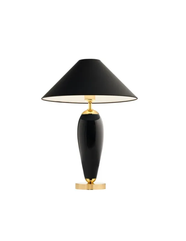 Lampa stołowa hampton z abażurem na szklanej podstawie Rea Gold czarny / czarny Kaspa Nie przegap