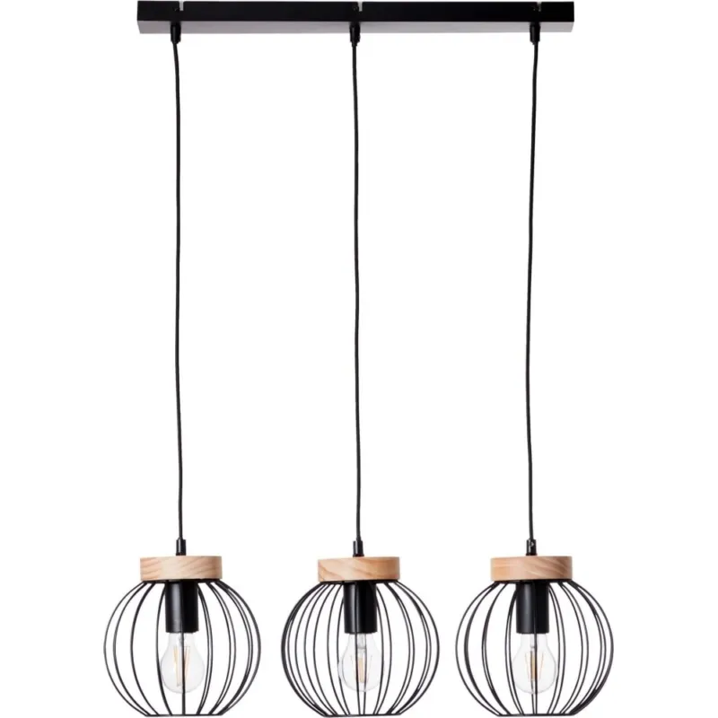Oferta limitowana Lampa wisząca druciana potrójna Sorana 65 czarny/drewno Brilliant